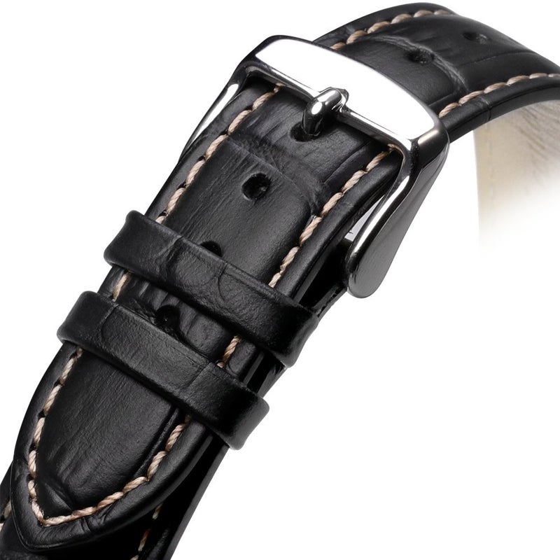 iStrap Leather Watch band Alligator Grain Calfskin Replacement Strap Stainless Steel Buckle Bracelet for Men Women-18mm 19mm 20mm 21mm 22mm 24mm-Black Brown - Image 4